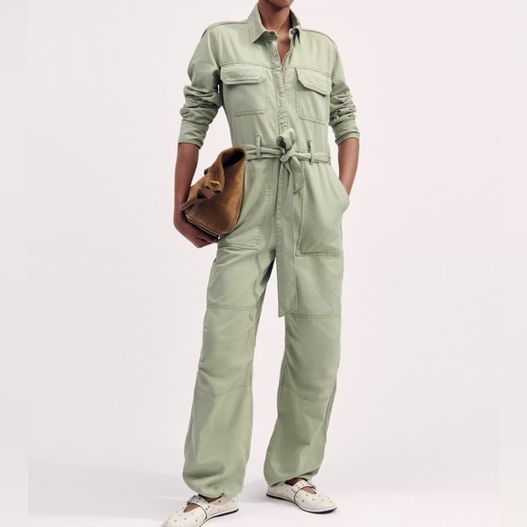 Me + Em Pants - NWT Me + Em super soft utility jumpsuit sage green organic cotton size 10